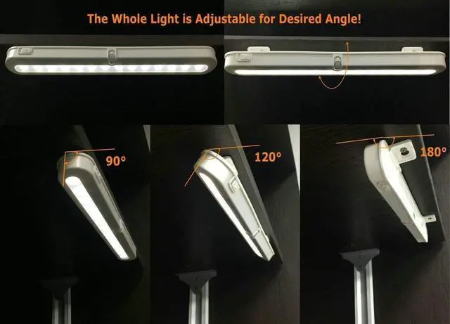 Alt view image 4 of 7 - LED Closet Light Super Bright 20 LED Under Cabinet Lighting Battery Powered/DC Input Wireless Motion Sensing Light, Motion & Light Sensor, Light Beam Adjustable, Black(2 Pack)