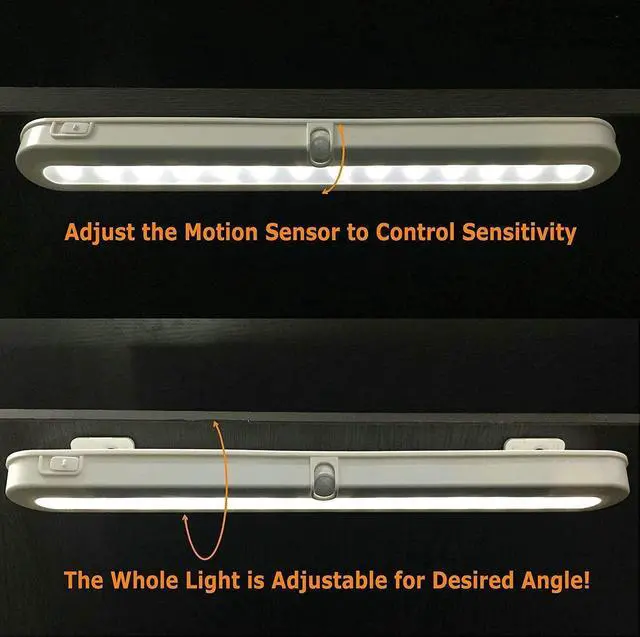 Alt view image 5 of 7 - LED Closet Light Super Bright 20 LED Under Cabinet Lighting Battery Powered/DC Input Wireless Motion Sensing Light, Motion & Light Sensor, Light Beam Adjustable, Black(2 Pack)