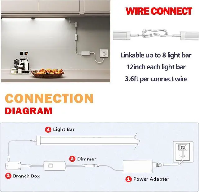 Alt view image 6 of 7 - LED Under Cabinet Lighting, 6pcs 12inch Led Light Bar Kit with Warm White 1260 Lumen, 14W, LED Kitchen Counter Light Plug in for Kitchen Cabinet, Counter, Closet, Shelves, Desk