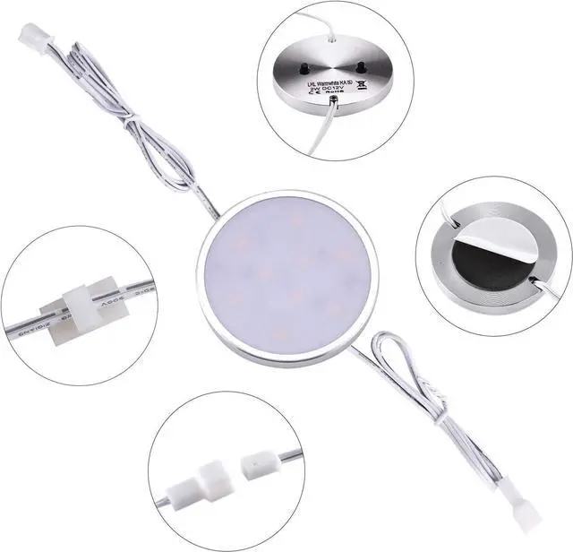 Alt view image 2 of 7 - LED Dimmable Under Cabinet Lighting Plug in,10 Pack Linkable Puck Lights with Remote Control,Hardwired Cabinet Lights with Timer for Kitchen Counter,Wardrobe,Bookcase (Warm White)