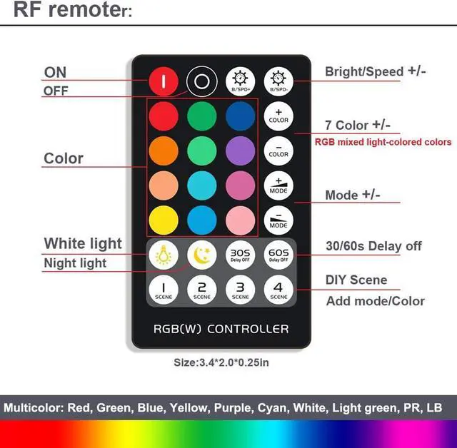 Alt view image 3 of 7 - Dimmable Under Cabinet Lighting, RGB LED Light Bar, RF Remote Control Lamp, Multicolor Under Counter Lights for Desk, Room, Cupboard, Hallway, Shelf, Closet (36 Inch)