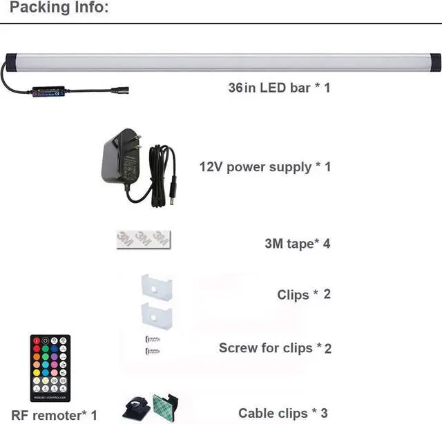Alt view image 7 of 7 - Dimmable Under Cabinet Lighting, RGB LED Light Bar, RF Remote Control Lamp, Multicolor Under Counter Lights for Desk, Room, Cupboard, Hallway, Shelf, Closet (36 Inch)