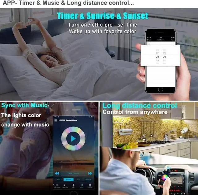 Alt view image 5 of 6 - RGB Under Cabinet Lights, LED Linkable Light Bar, 12 Inch Remote Closet Lights Work with Alexa, Google Home, Dimmable Multicolor Lighting for Desk, Shelf, Kitchen, Room (9 Pack)