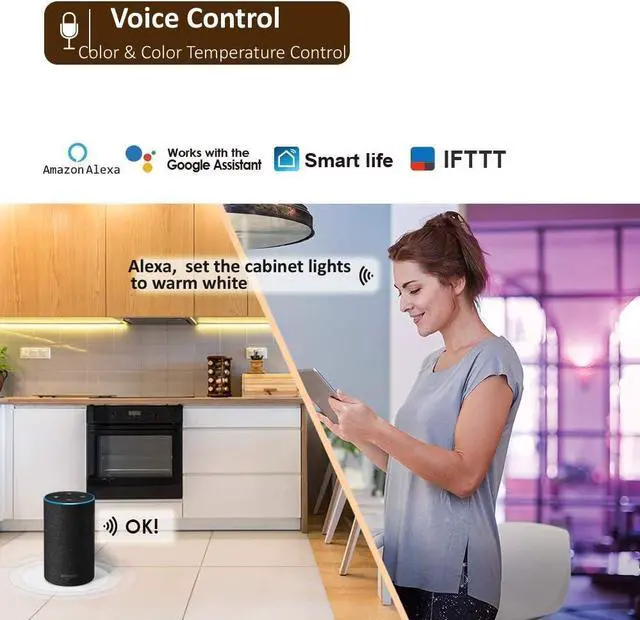 Alt view image 6 of 7 - Smart Under Cabinet Lighting App Alexa & Google Compatible Cabinet Lights  Linkable with Timer Under Counter Lights Fixtures for Kitchen Book Shelf Show Case (6 Lights Bar Kit)