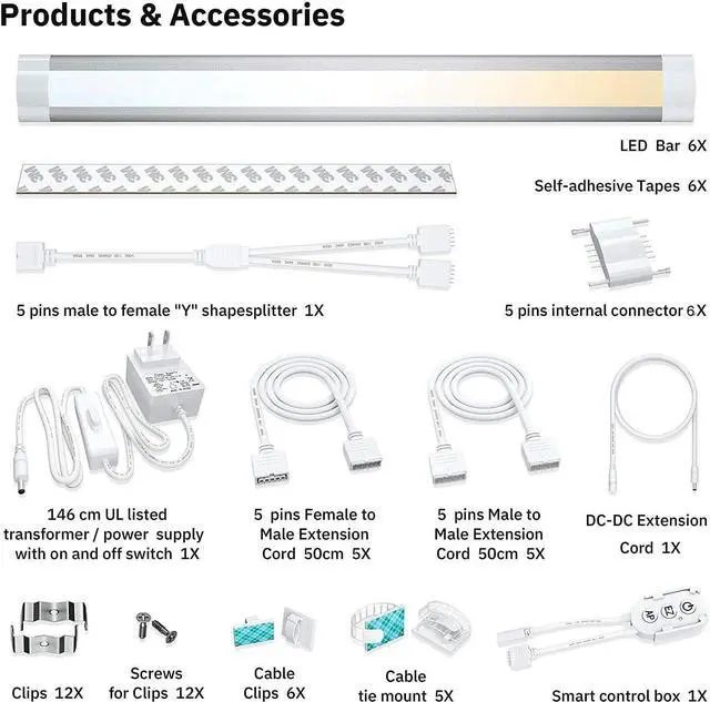 Alt view image 3 of 7 - Smart Under Cabinet Lighting App Alexa & Google Compatible Cabinet Lights  Linkable with Timer Under Counter Lights Fixtures for Kitchen Book Shelf Show Case (6 Lights Bar Kit)