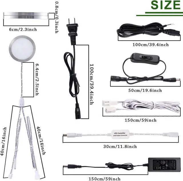 Alt view image 3 of 7 - Linkable Under Cabinet LED Lighting 12V Dimmable Puck Lights with Wireless RF Remote Control, Hardwired & Wall Plug in for Furniture Cupboard Lighting(10 Lights, Warm White)