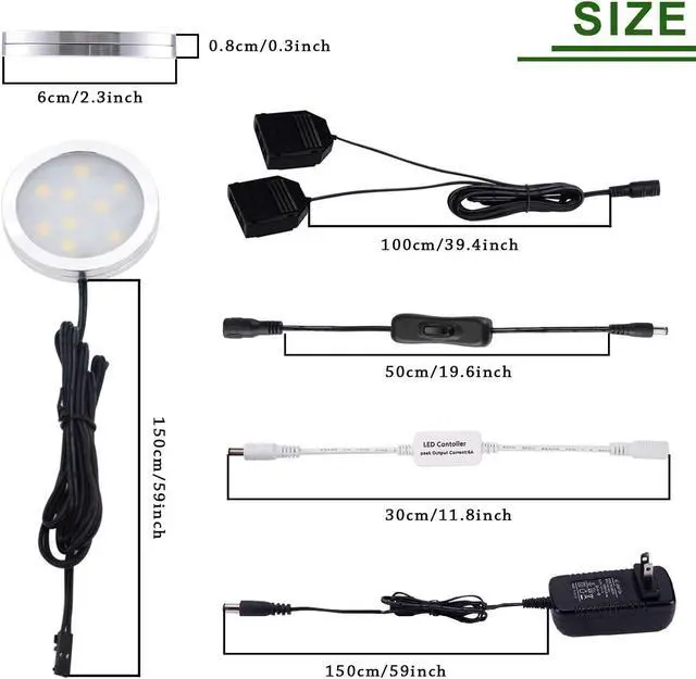 Alt view image 3 of 7 - 12V LED Under Cabinet Lights Kit 6 Pack Black Cord Aluminum Puck Lights for Kitchen Counter Closet Lighting with Wireless Dimmable RF Remote Control 6 Lights 12W (2700K Warm White)