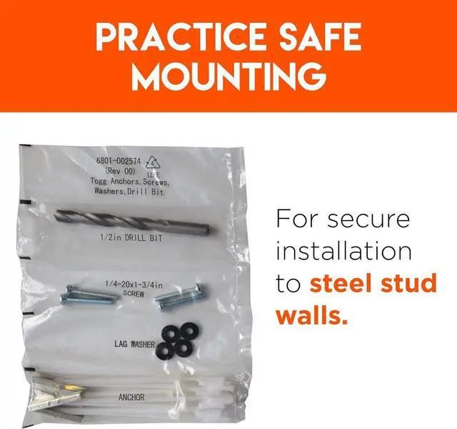 Alt view image 2 of 7 - ECHOGEAR Steel Stud TV Mounting Kit - Tilt & Low Profile - Includes 4 Snaptoggle Anchors, Drill Bit, Screws & Washers - Compatible with 16 to 65 inch TVs