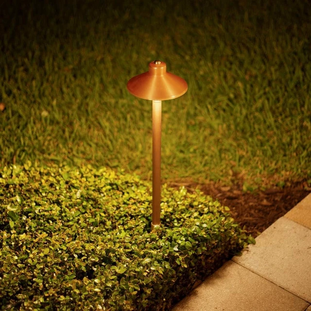 Alt view image 5 of 5 - VOLT Flat Hat 12V Copper Path Light (7" Shade) & 3W 2700K G4 LED Bulb