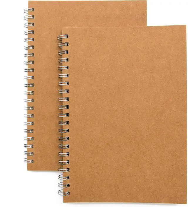 Main image of Soft Cover Spiral Notebook Journal 2-Pack, Blank Sketch Book Pad, Wirebound Memo Notepads Diary Notebook Planner with Unlined Paper, 100 Pages/ 50 Sheets, 7.5 inch x 5.1 inch (Brown)