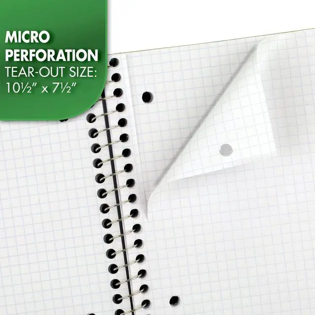 Alt view image 4 of 6 - Mead Spiral Notebook, 1 Subject, Graph Ruled Paper, 7-1/2" x 10-1/2", 100 Sheets, Green (05676AC5)