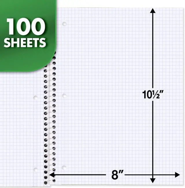 Alt view image 2 of 6 - Mead Spiral Notebook, 1 Subject, Graph Ruled Paper, 7-1/2" x 10-1/2", 100 Sheets, Green (05676AC5)
