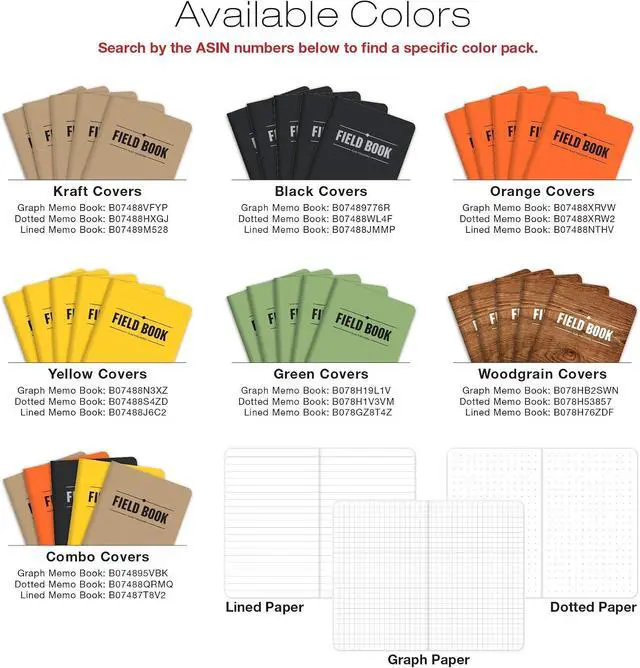 Alt view image 6 of 6 - Elan Publishing Company Field Notebook/Pocket Journal - 3.5"x5.5" - Black - Graph Memo Book - Pack of 5