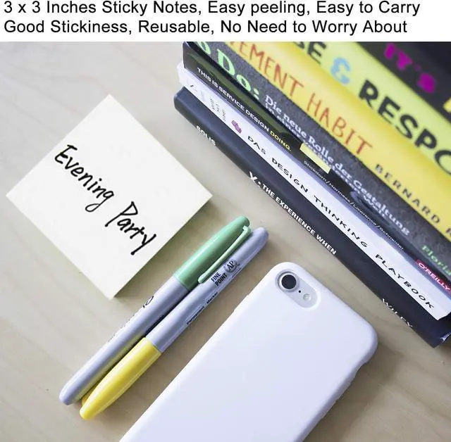 Alt view image 4 of 4 - White Sticky Notes, 6 Pads, 3 X 3 Inch, 100 Sheets/Pad, Self-Stick Notes Pads, Easy Post Notes for Office, School, Home (White)