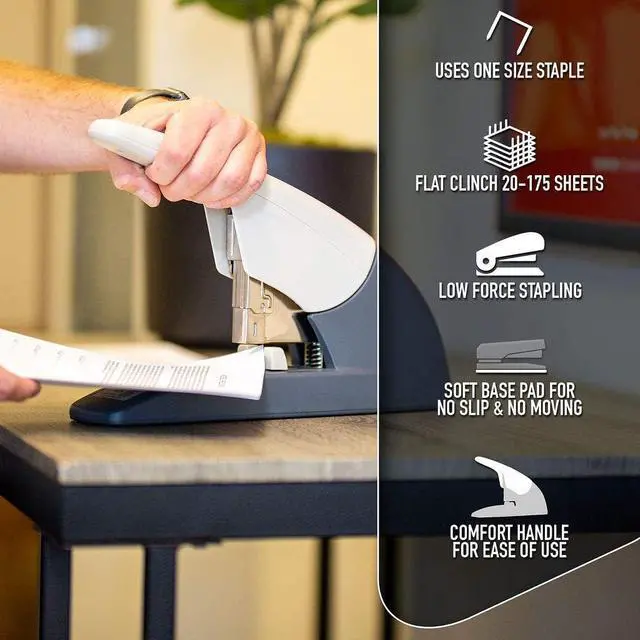 Alt view image 7 of 7 - PowerForce 175 Heavy Duty Flat Clinch Office Stapler, 20 to 175 Sheets Using one Size 3/4" Leg-Length Staple, includes 400 Staples and a Staple Remover