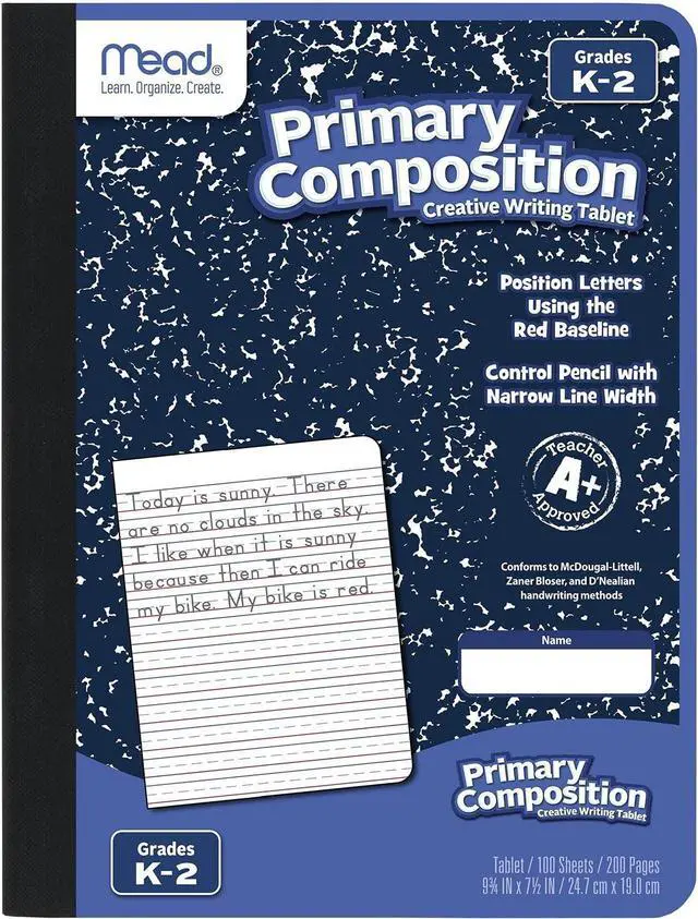 Main image of Mead Primary Composition Book, Primary Ruled Journal, Grades K-2, 7-1/2" x 9-3/4", 100 Sheets, Blue Marble (09902)