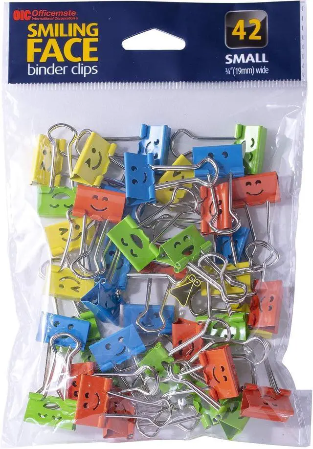 Alt view image 5 of 7 - Officemate Happy Smiling Face Binder Clips, Small Size, 42 in Pack, Comes in Assorted Colors (31090)