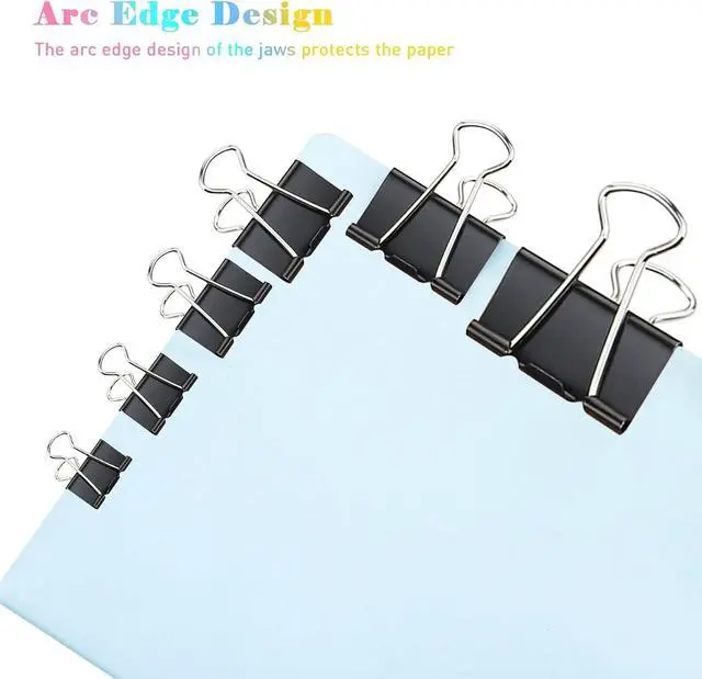 Alt view image 6 of 7 - Binder Clips, 72 Pack, 1 Inch, Standard 25mm, Black, Fold Clamp, Capacity 0.47 Inch, Metal Paper Clips, Office Clips, School & Home Use