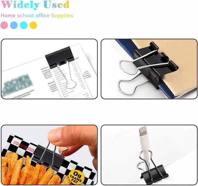 Alt view image 6 of 6 - Small Binder Clips, 96 Pack, 3/4 Inch, Standard 19mm, Black, Capacity 0.31 Inch, Fold Clamp, Paper Clips, Office Clips, School & Home Use