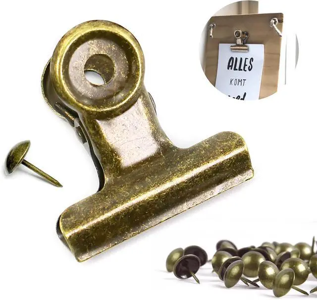 Main image of Bulldog Clips with Hole for Push-pin, Paper File Clips with Strong Spring, Small Metal Binder Clips, Seal Clamps for Coffee Tea Food Bags, Decorative Clips for DIY Photo Grid (Bronze, 22 mm)