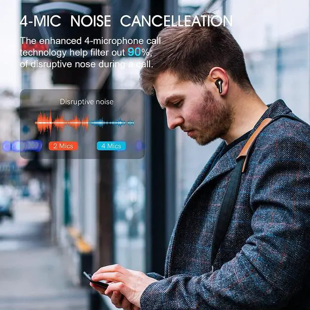 Alt view image 2 of 7 - QCY T11 True Wireless Earbuds with 4 Mics Noise Cancelling, in-Ear Detection Headphones Bluetooth 5.1, Deep Bass, App Customize, Touch Control, Type-C, 35H Paytime Earphone for Workout (Black)