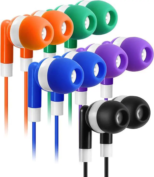 Alt view image 5 of 7 - Keewonda 100 Pack Bulk Earbuds Headphones Assorted 5 Colors Individually Wrapped Disposable Earphones for Classroom, School, Library, Hospital, Students, Kids - 3.5mm Jack Tangle-Free