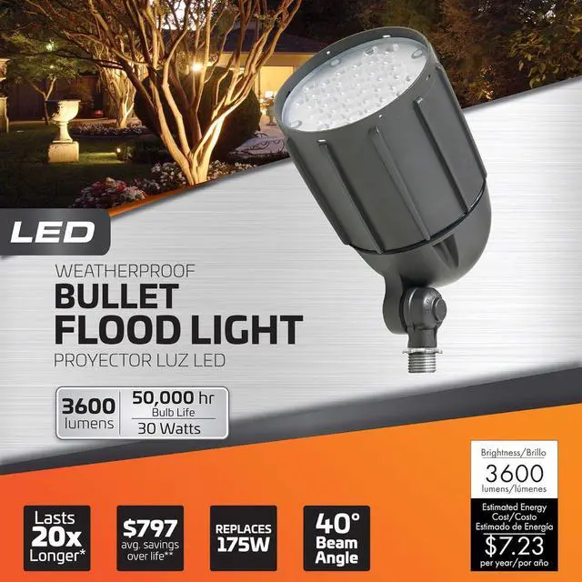 Alt view image 4 of 7 - 30-Watt Outdoor LED Flood Light, Weatherproof, Bronze. for use in Flag Pole, Flood, backyards, Playground, and Landscape Lighting Applications.