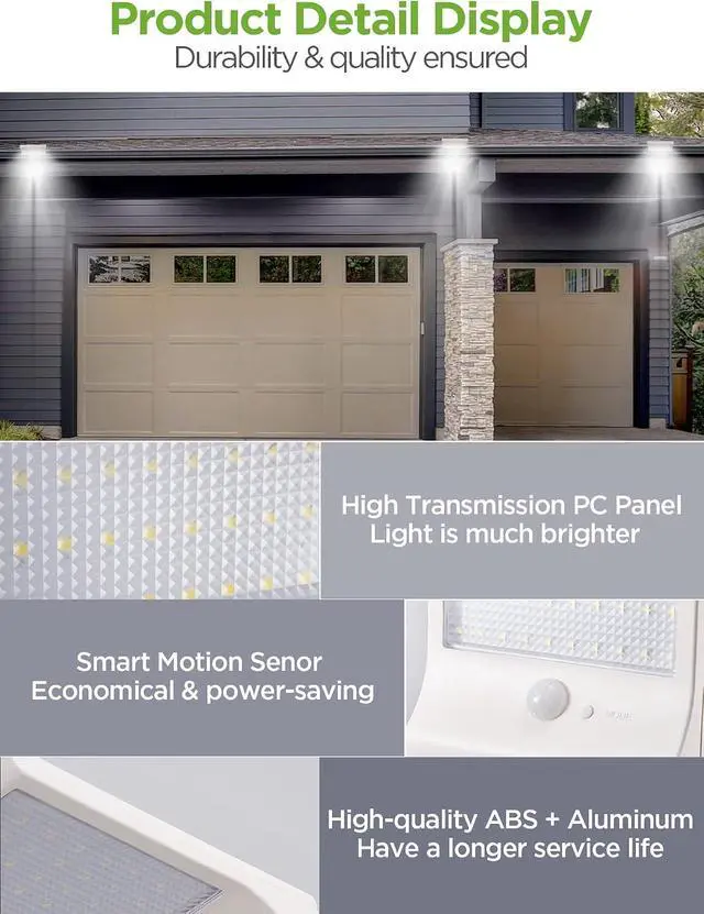 Alt view image 5 of 7 - InnoGear Solar Gutter Lights Outdoor, 80 LED Wall Mount Lighting with Motion Sensor 4 Working Modes IP65 Waterproof 450 Lumens for Front Door Yard Garage, Pack of 2