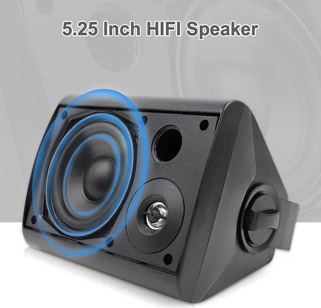 Alt view image 2 of 7 - Herdio 5.25 Inches Passive Outdoor Speakers Wired Waterproof, 300 Watts Wall Mount Speakers All Weather for Patio Indoor Deck Countryard (1 Pair, Black)