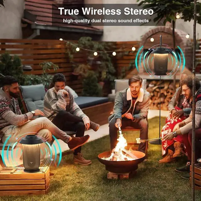 Alt view image 5 of 7 - Onforu Outdoor Bluetooth Speaker with LED Lights, 2 Pack Wireless Loud Stereo Sound Lantern Speakers, True Wireless Stereo Pairing Patio Speakers, Bluetooth 5.0, Christmas Party Speakers for Garden