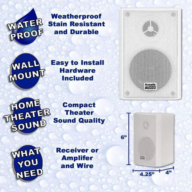 Alt view image 2 of 7 - Acoustic Audio by Goldwood AA351W 2 Way High Performance Indoor Outdoor 500W Speakers with Powerful Bass (1 Pair, White)