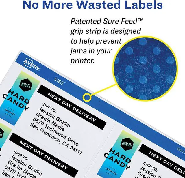 Alt view image 2 of 7 - Avery Print-to-the-Edge Printable Shipping Labels, 3.75" x 7.75", Matte White, Sure Feed Technology, Laser & Inkjet Printer Compatible, 100 Blank Labels per Pack (5 Packs of 6878)