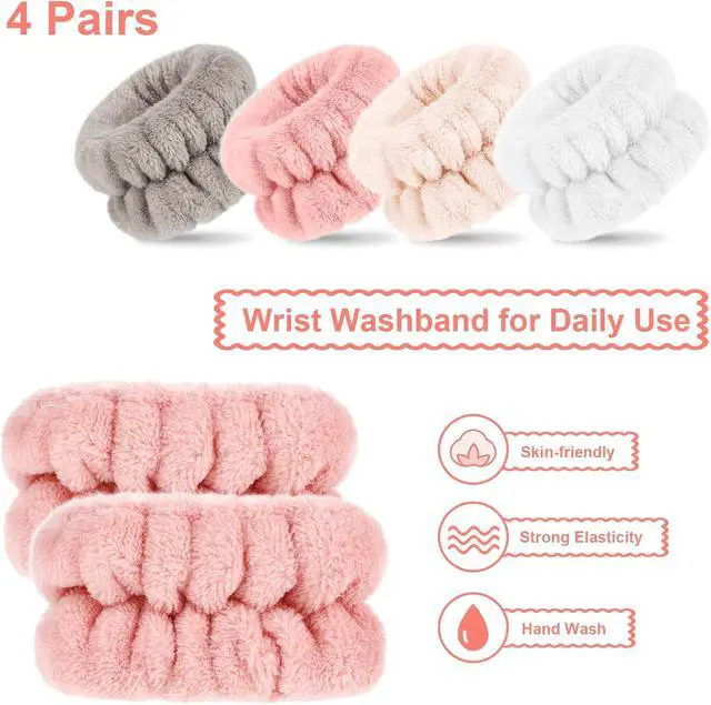 Alt view image 4 of 7 - Chuangdi 4 Pairs Wrist Bands for Washing Face Microfiber,Stylish Colors | Soft Absorbent Spa Scrunchies, Keep Arms Dry During Facial Cleansing, Ideal for Makeup Removal and Skincare Routines