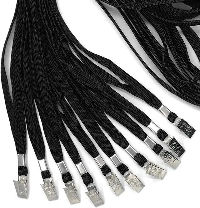 Alt view image 4 of 4 - Black Lanyards 100 Pack Bulk Badge Lanyards with Clip Neck Flat Lanyard with Badge Lanyard Bulldog Clip
