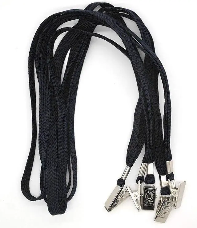 Alt view image 3 of 4 - Black Lanyards 100 Pack Bulk Badge Lanyards with Clip Neck Flat Lanyard with Badge Lanyard Bulldog Clip