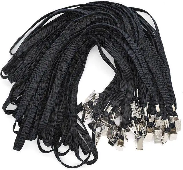 Main image of Black Lanyards 100 Pack Bulk Badge Lanyards with Clip Neck Flat Lanyard with Badge Lanyard Bulldog Clip