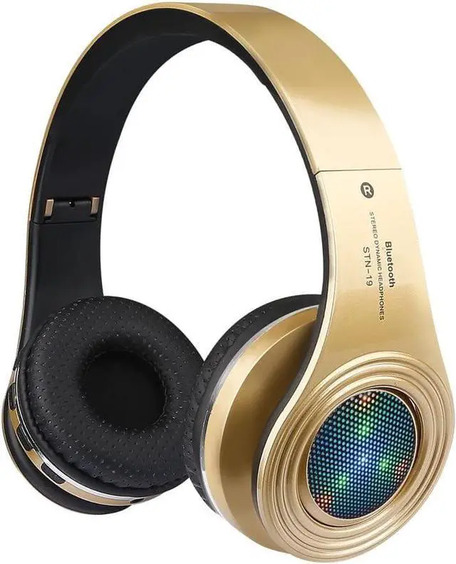 Main image of Bluetooth Headphones Wireless,Over Ear LED Light Up Headset with Mic, Stereo Sound,for Cellphone Tablets Computer for Kids Children Boy Adult-Gold