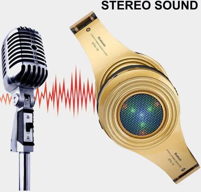 Alt view image 5 of 6 - Bluetooth Headphones Wireless,Over Ear LED Light Up Headset with Mic, Stereo Sound,for Cellphone Tablets Computer for Kids Children Boy Adult-Gold