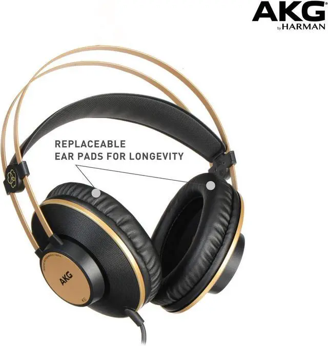 Alt view image 6 of 6 - AKG Pro Audio K92 Over-Ear, Closed-Back, Studio Headphones, Matte Black and Gold