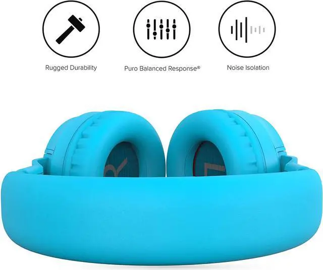 Alt view image 3 of 7 - Puro Sound Labs PuroBasic Volume Limiting Wired Headphones for Kids, Foldable & Adjustable Headband w/Microphone, Compatible with Smartphones, Tablets and PCs (Blue)