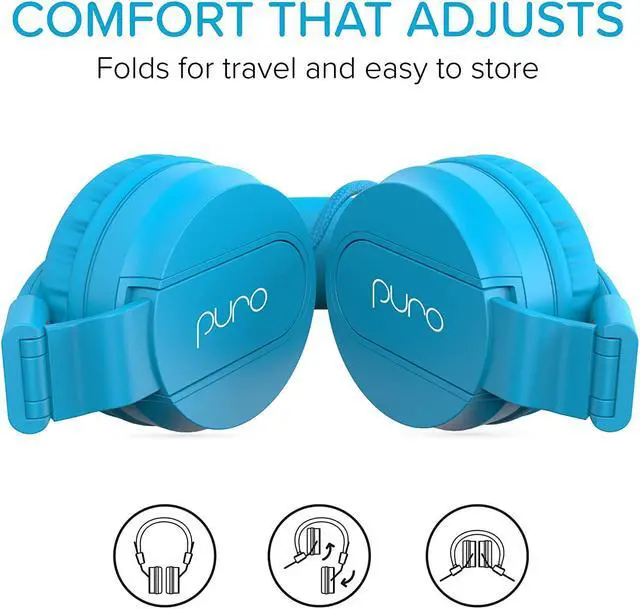Alt view image 5 of 7 - Puro Sound Labs PuroBasic Volume Limiting Wired Headphones for Kids, Foldable & Adjustable Headband w/Microphone, Compatible with Smartphones, Tablets and PCs (Blue)