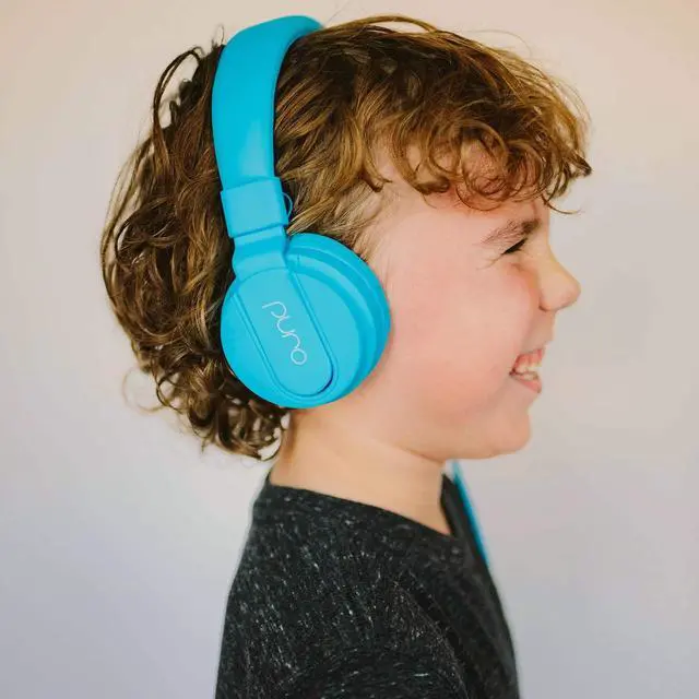 Alt view image 6 of 7 - Puro Sound Labs PuroBasic Volume Limiting Wired Headphones for Kids, Foldable & Adjustable Headband w/Microphone, Compatible with Smartphones, Tablets and PCs (Blue)