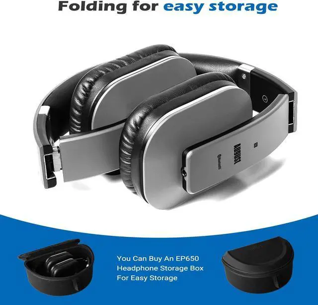 Alt view image 7 of 7 - August EP650 Bluetooth Wireless Over Ear Headphones with aptX LL Low Latency/Multipoint/NFC / 3.5mm Audio in/Headset Microphone - Silver