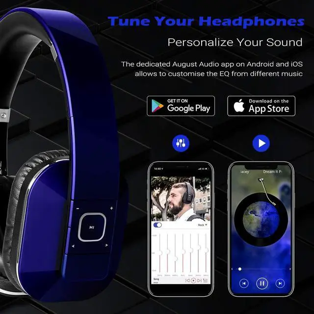 Alt view image 3 of 7 - August EP650 Bluetooth Wireless Over-Ear Headphones - Blue | aptX Low Latency, NFC, Multipoint Pairing, Wired Option, Built-in Microphone, Audio EQ