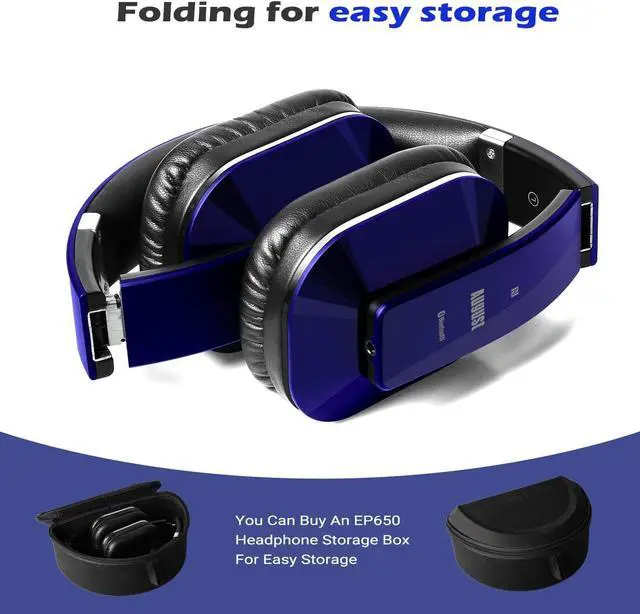 Alt view image 7 of 7 - August EP650 Bluetooth Wireless Over-Ear Headphones - Blue | aptX Low Latency, NFC, Multipoint Pairing, Wired Option, Built-in Microphone, Audio EQ