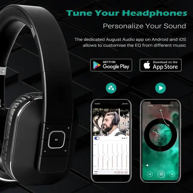 Alt view image 3 of 7 - August EP650 Bluetooth Wireless Over-Ear Headphones with aptX Low Latency, NFC, Multipoint Pairing, Wired Option, Built-in Microphone - Black