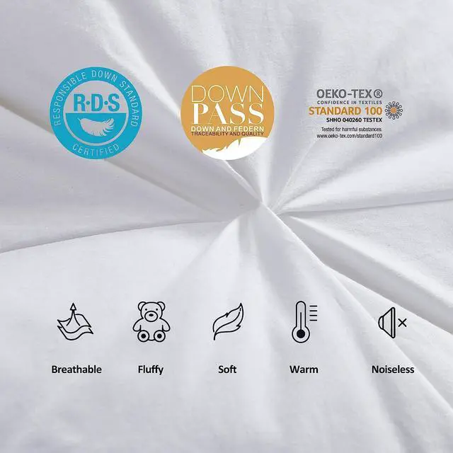 Alt view image 5 of 7 - Luxurious All-Season Goose Down Feather Fiber Comforter King Size Duvet Insert Exquisite Pinch Pleat Design Premium Baffle Box 100% Egyptian Cotton Cover 65 oz. Fill Weight White