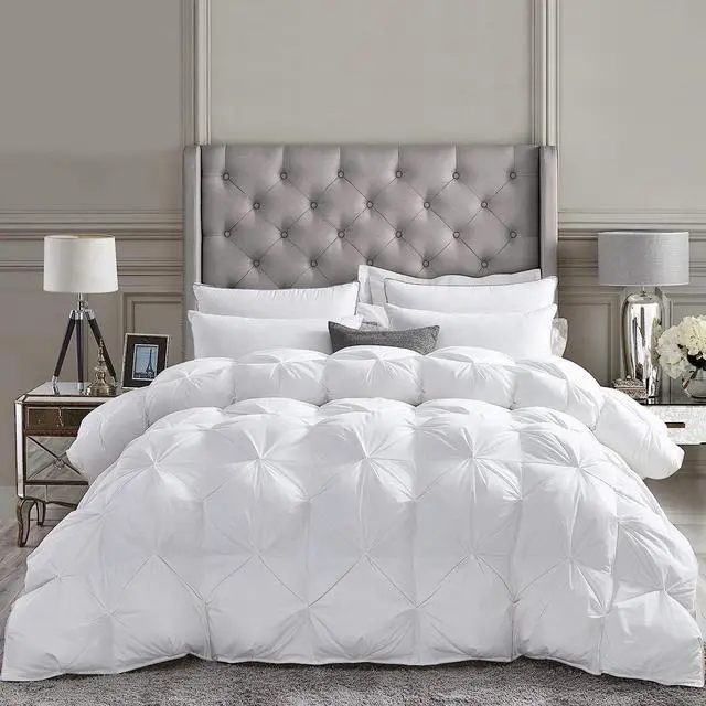 Main image of Luxurious All-Season Goose Down Feather Fiber Comforter King Size Duvet Insert Exquisite Pinch Pleat Design Premium Baffle Box 100% Egyptian Cotton Cover 65 oz. Fill Weight White