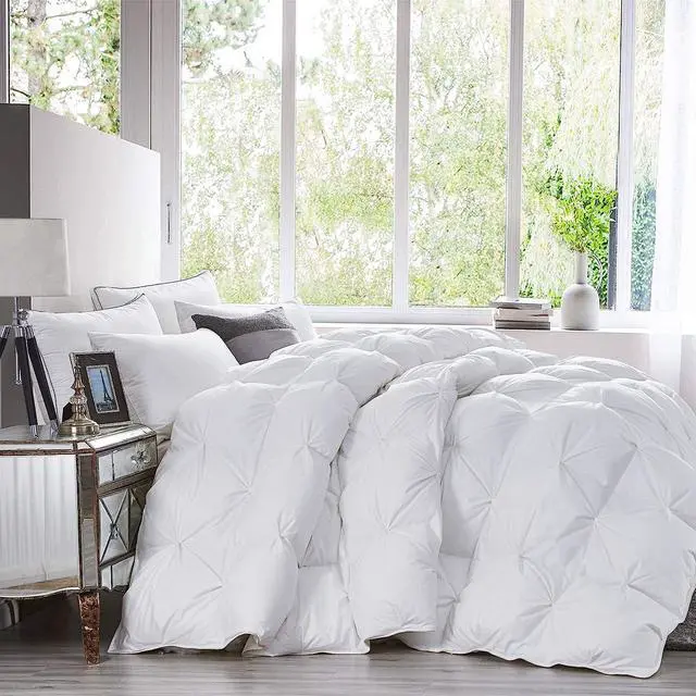 Alt view image 2 of 7 - Luxurious All-Season Goose Down Feather Fiber Comforter King Size Duvet Insert Exquisite Pinch Pleat Design Premium Baffle Box 100% Egyptian Cotton Cover 65 oz. Fill Weight White