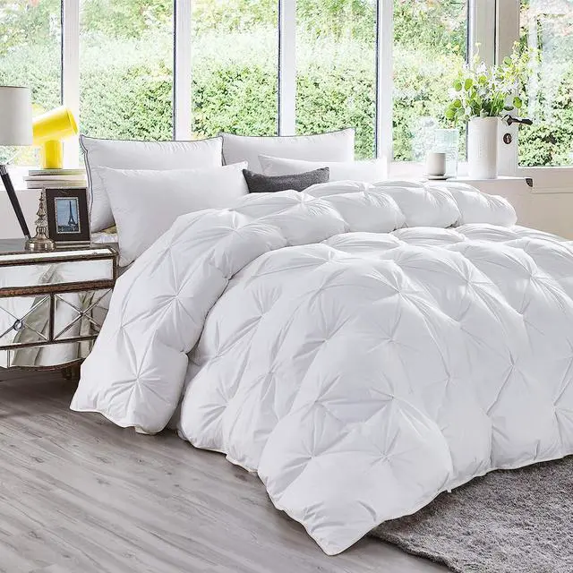 Alt view image 3 of 7 - Luxurious All-Season Goose Down Feather Fiber Comforter King Size Duvet Insert Exquisite Pinch Pleat Design Premium Baffle Box 100% Egyptian Cotton Cover 65 oz. Fill Weight White